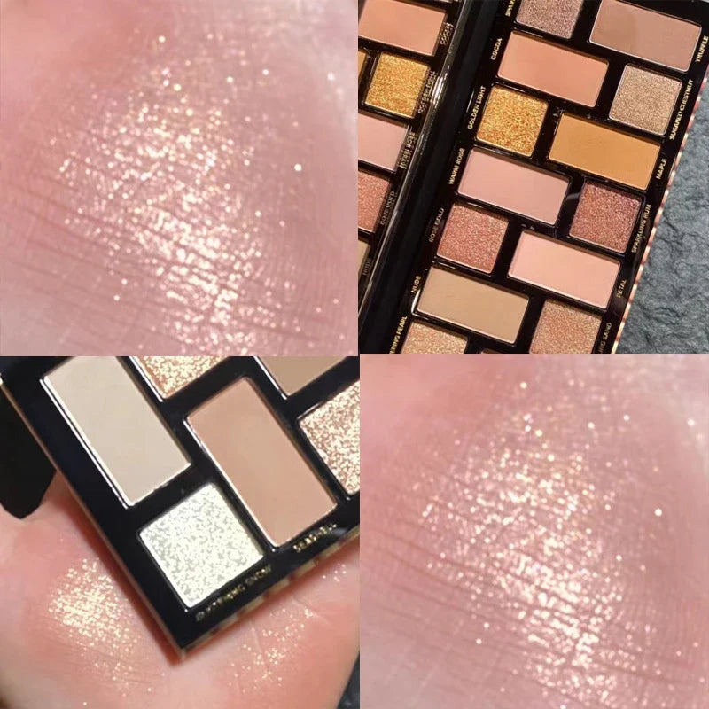 16 Color Matte Glitter Nude Brown Eyeshadow Palette Waterproof Longlasting Cosmetic Pearlescent Eyeshadow Pigment Shimmer Makeup