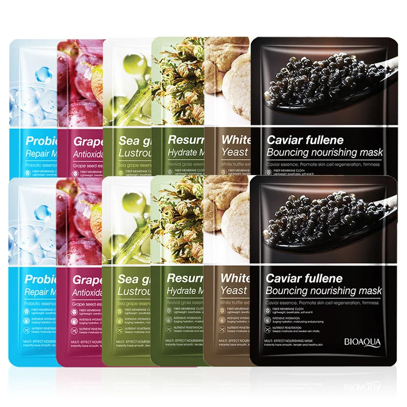 6/12pcs BIOAQUA Caviar Grape White Truffle Face Mask Anti Wrinkle skincare Moisturizing Hydrating Facial Masks Skin Care