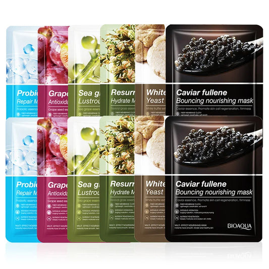 6/12pcs BIOAQUA Caviar Grape White Truffle Face Mask Anti Wrinkle skincare Moisturizing Hydrating Facial Masks Skin Care