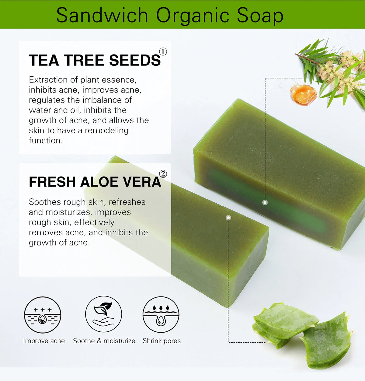 AILKE Aloe Vera Whitening Soap, Remove Acne, Spots, Skin Radiant, Improve Skin Luster, Vegan Bath Wash for All Skin Types, 200g