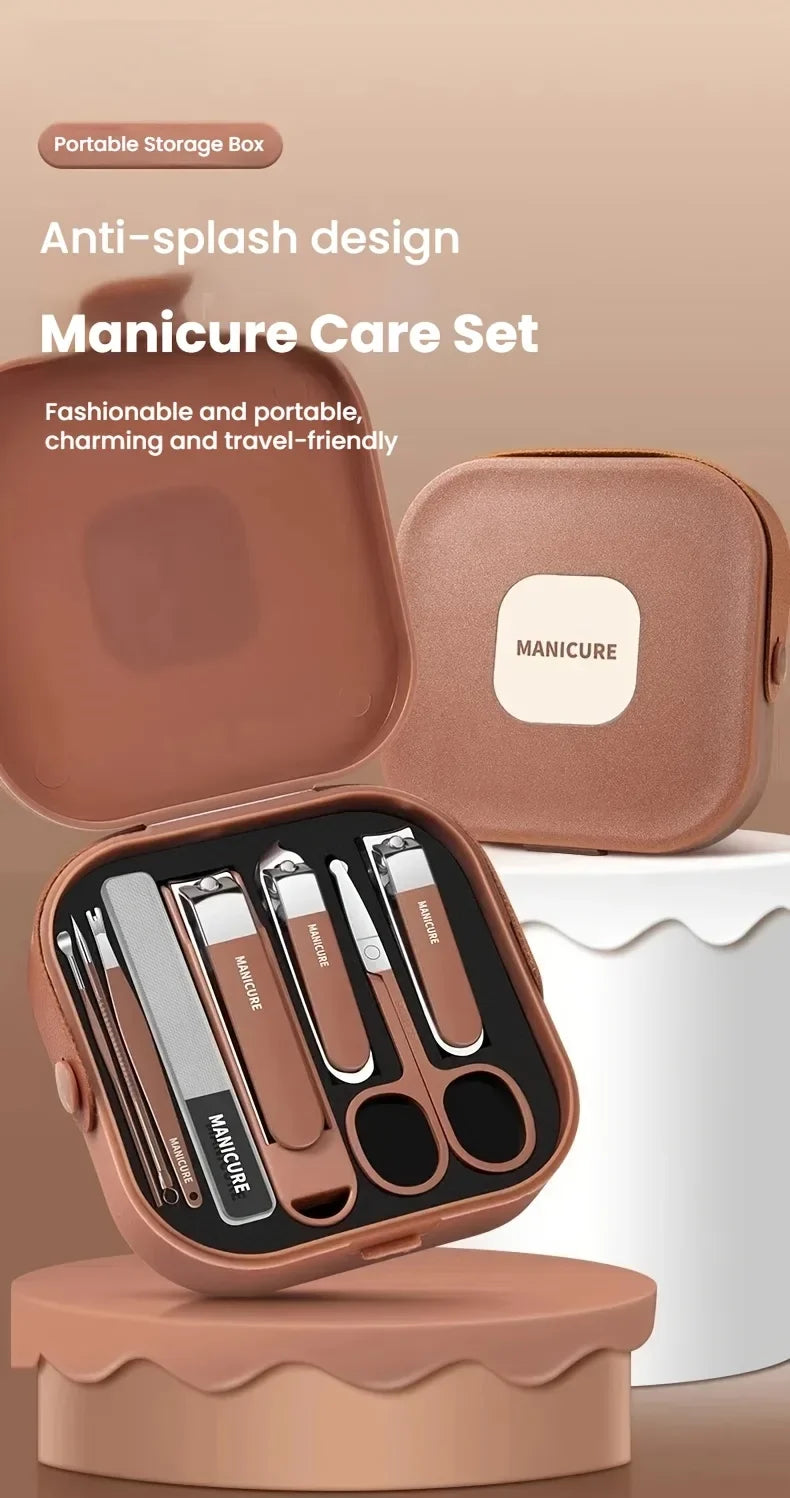 Anti-Splash Nail Clipper Set 8 Pcs Stainless Steel Manicure Pedicure Kit Portable Nail Tools with Storage Case for Men Women