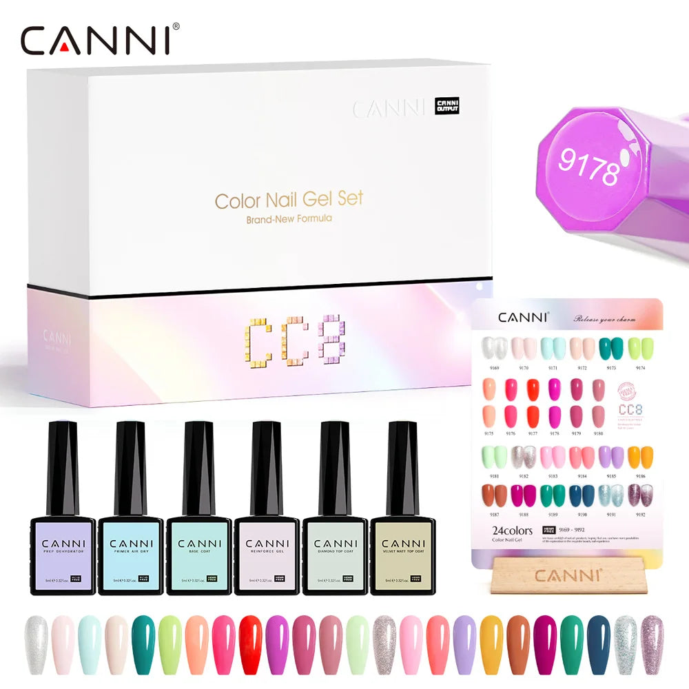 CC8 New Kit CANNI 9ML Nail Gel Polish HEMA/TPO FREE 30pcs Color Gel Pigment Professional Long Wear Top Coat Gel Varnish Set