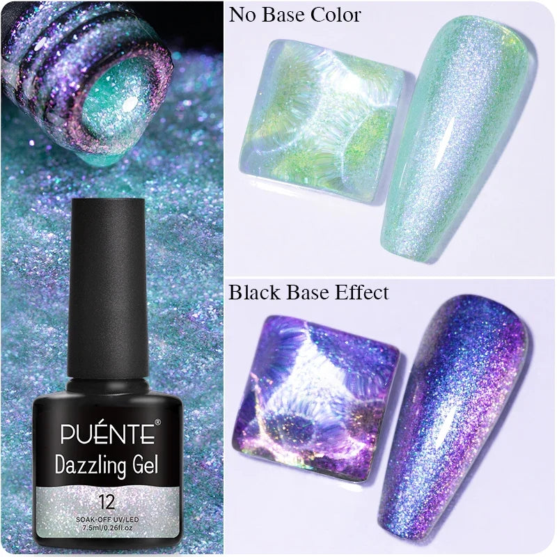 7.5ML Aurora Starlit Cat Eye Gel Nail Polish Rainbow Glitter Galaxy Cat Magnetic Nail Art Gel Soak Off UV Semi-Permanent Varnish