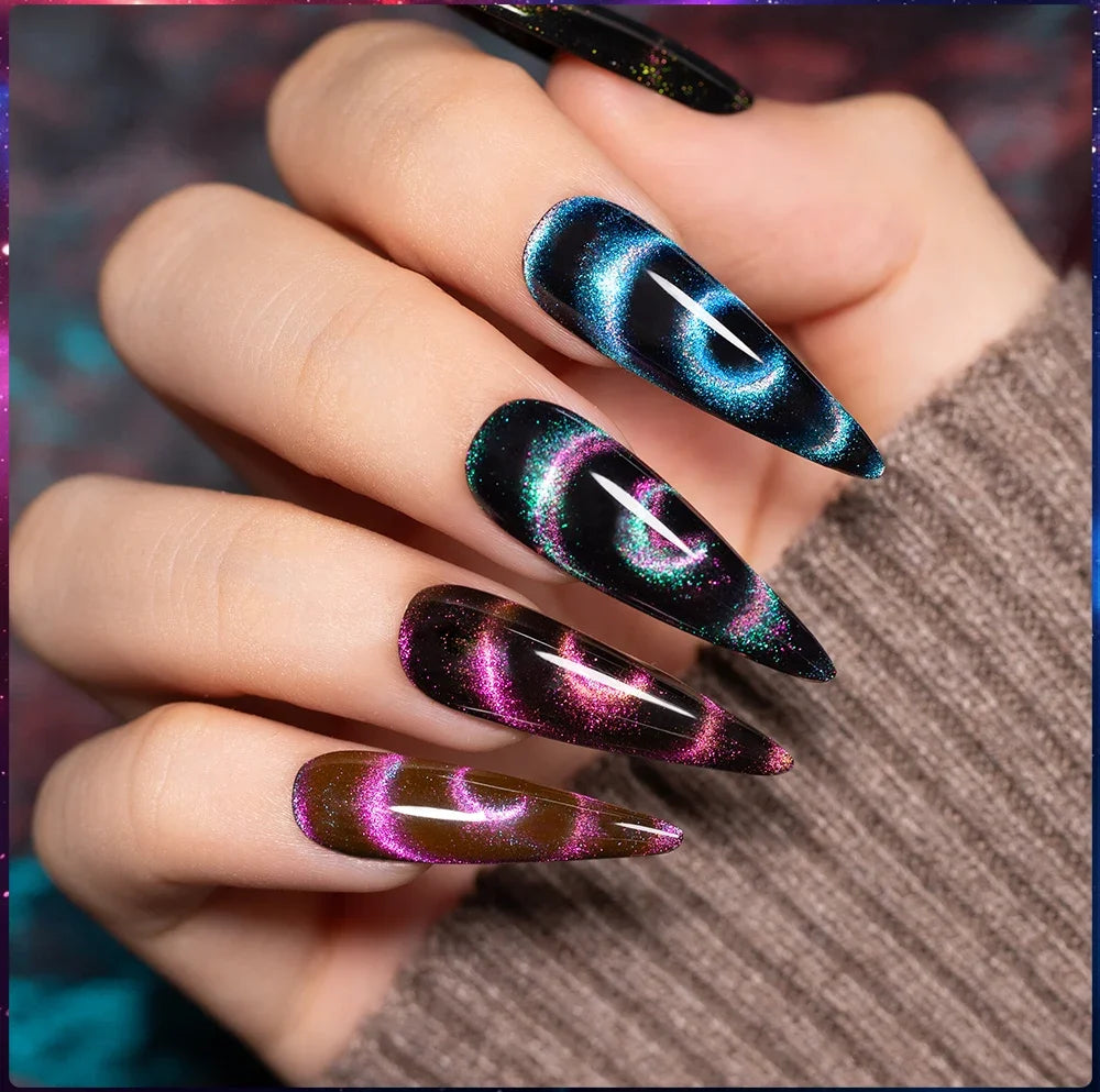 7.5ML Aurora Starlit Cat Eye Gel Nail Polish Rainbow Glitter Galaxy Cat Magnetic Nail Art Gel Soak Off UV Semi-Permanent Varnish