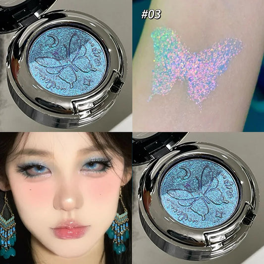 3D Butterfly Embossing Chameleon Eyeshadow Monochrome Metallic Changing Shiny Glitter Blue Purple Highlight Eye Makeup Festivals