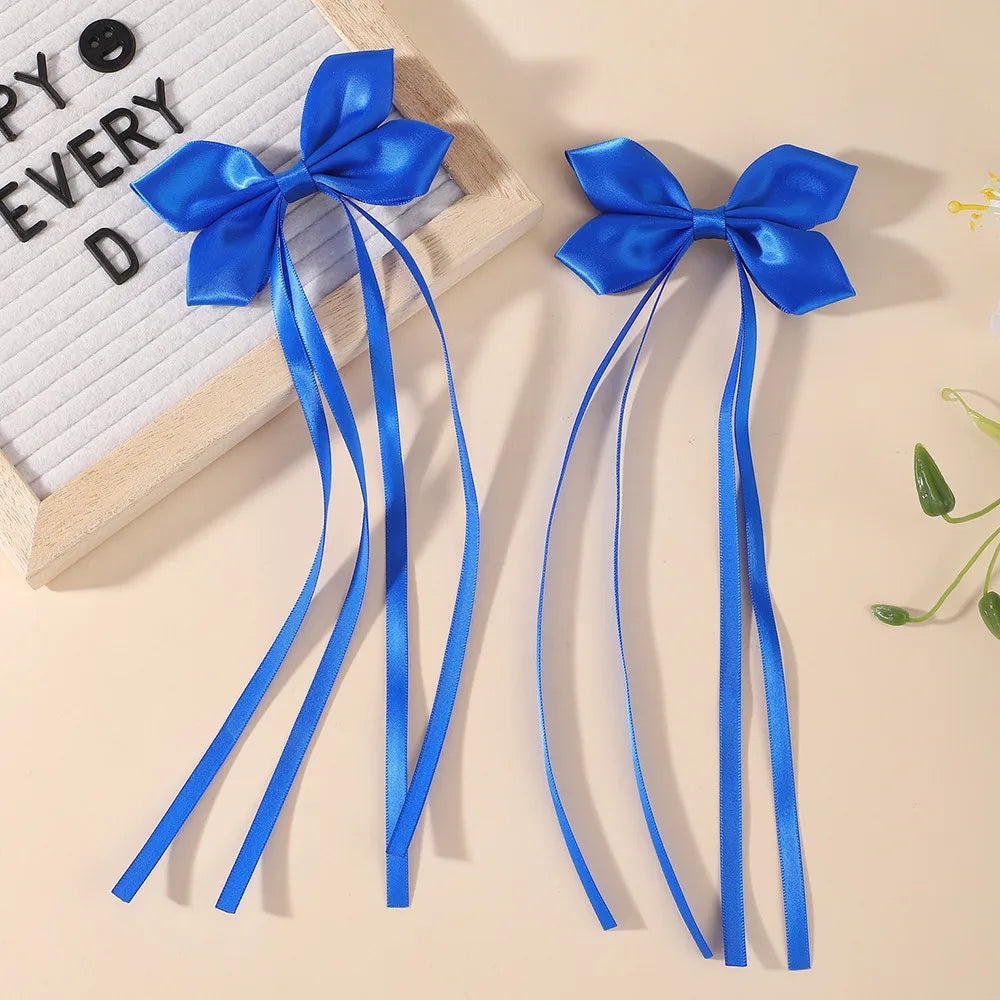BABY BOWS 2Pcs Silky Satin Long Tassel Bow Hair Rubber Bands Sweet Ribbon Bow Hair Ties for Girls Head Decor