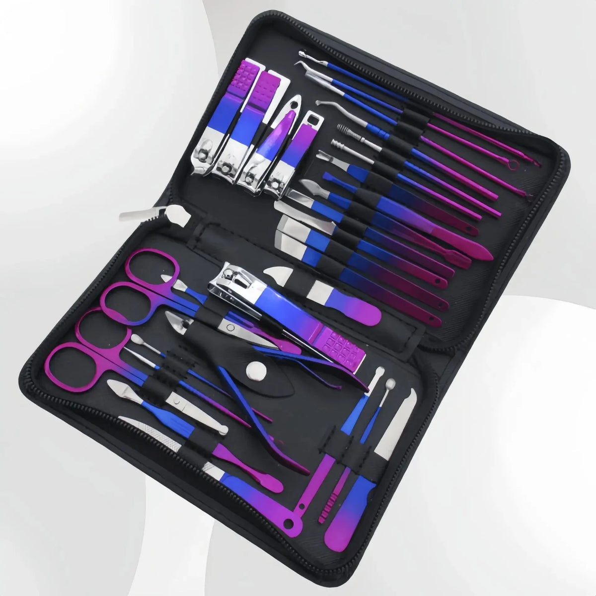 6/9/18/26/30pcs Manicure Set, Stainless Steel Gradient Professional Pedicure Kit Nail Scissors Grooming Kit With Travel Case