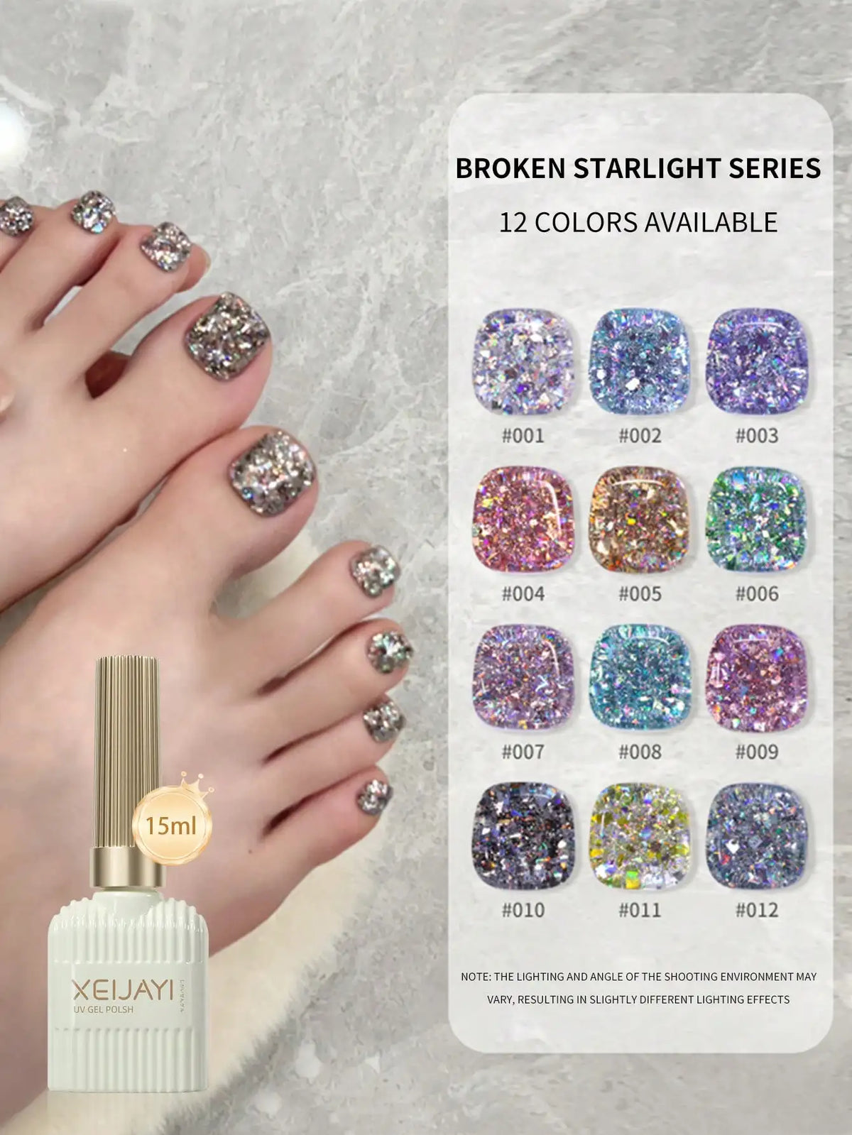 12pcs 15ml Broken Straight Series Glitter Silver Gel Nail Polish Semi-permanent Varnish Soak Off Nail Art Base Top Coat