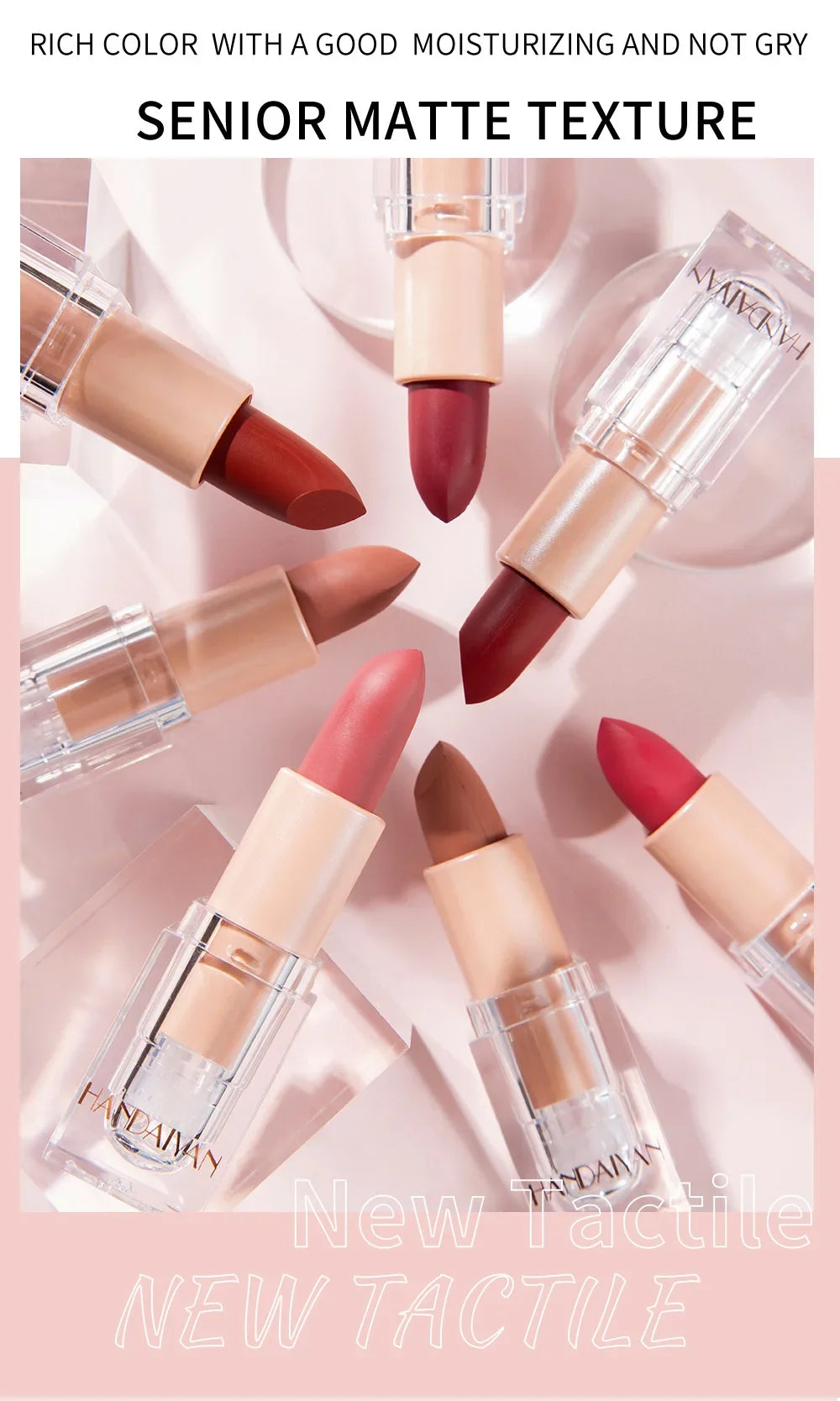 HANDAIYAN Matte Nude Lipstick Velvet Finish Long Lasting Waterproof Korean Beauty Cosmetic Makeup Gift for Women
