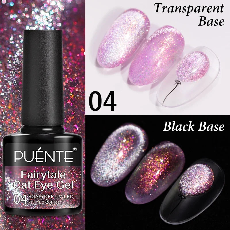 7.5ML Aurora Starlit Cat Eye Gel Nail Polish Rainbow Glitter Galaxy Cat Magnetic Nail Art Gel Soak Off UV Semi-Permanent Varnish