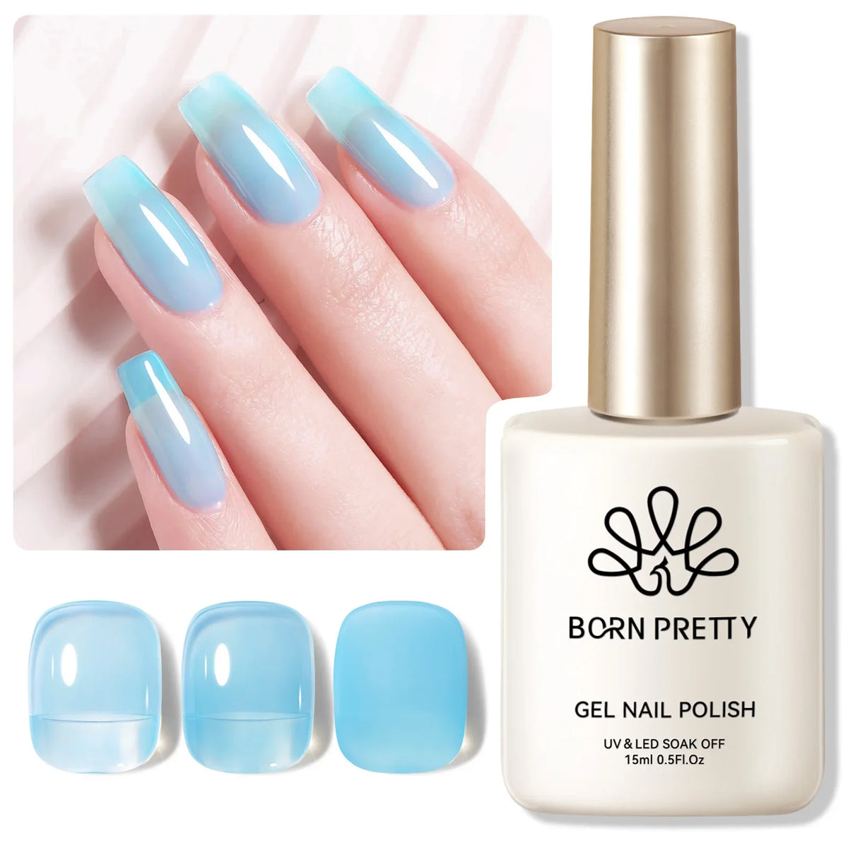 BORN PRETTY 15ml Nail Gel Polish Glitter Gorgeous Full Coverage Soak Off UV LED French Nail Art Jelly Nude Pink Varnish