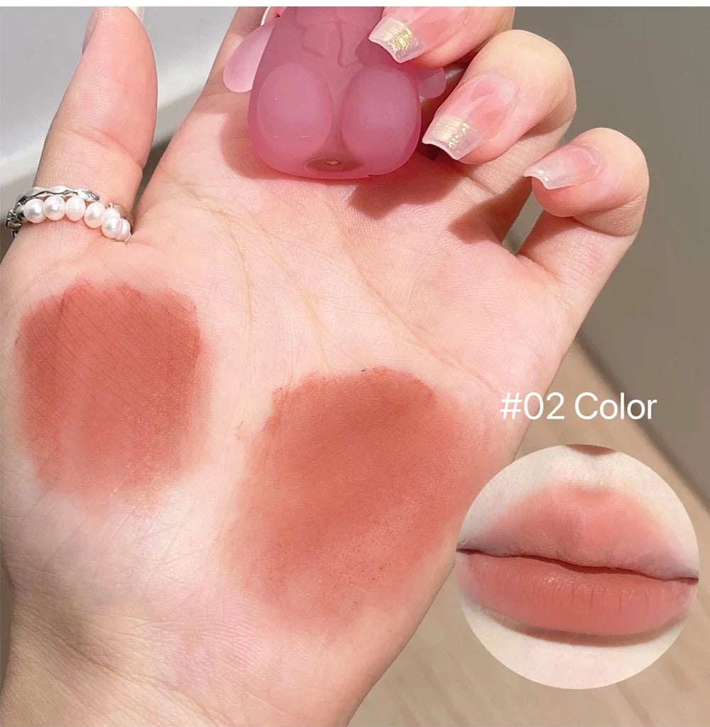 Cute Bear Velvet Lip Mud Keychain Matte Nude Red Lip Gloss Autumn Winter Non-stick Cup Lipstick Waterproof Lasting Lips Makeup