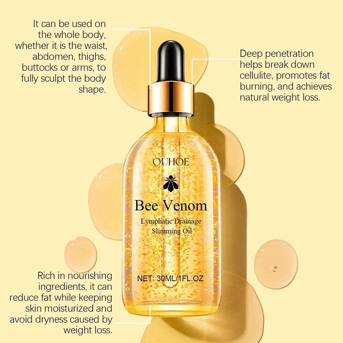Bee Venom Slimming Oil Lymphatic Drainage Weight Loss Body Firming Tightening Hydrating Fat Burning Anti Cellulite Massage Oil