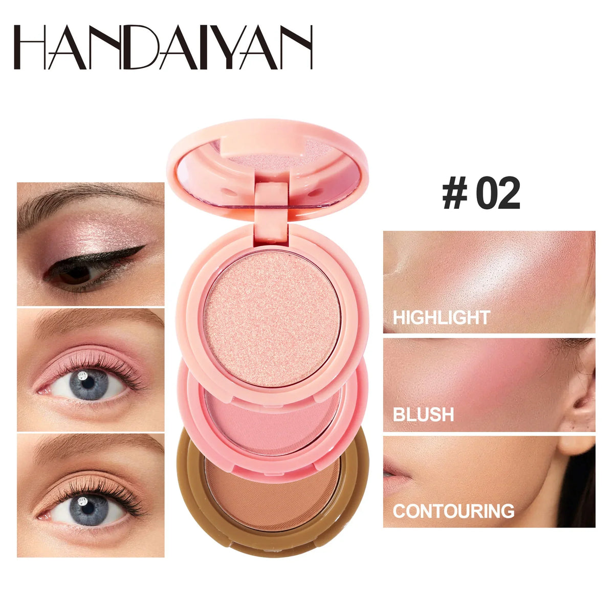 3-in-1 Multifunctional Matte Highlighter Contour Blush Palette Pearly Shiny Face Makeup Powder Cosmetics Contouring Palette