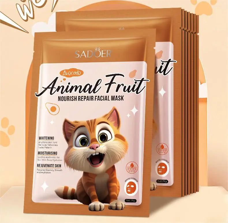 8pcs SADOER  Kawaii Fruits Face Mask Moisturizing Firming Hydrating Coconut Aloe Vitamin C Facial Masks for Face Skin Care