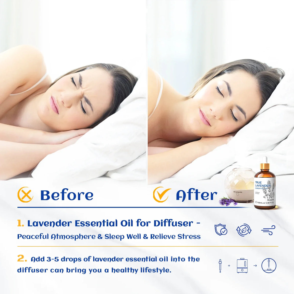 HIQILI 100% Pure Lavender Essential Oil 100ML Aromatherapy Diffuser Oil for Sleep Relaxation Diffuser Massage Skin Care