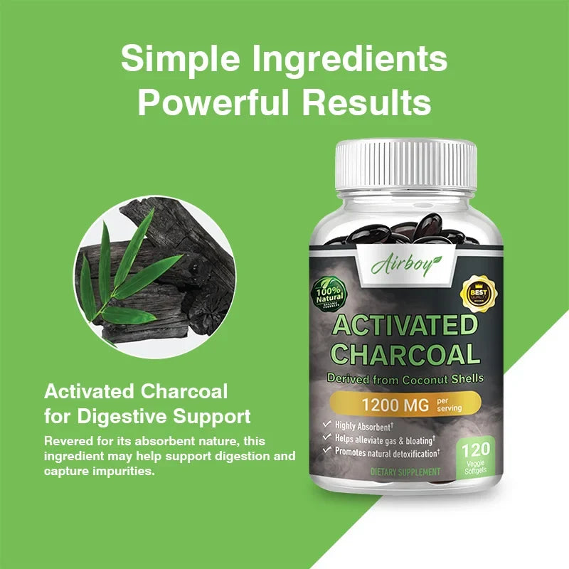 Activated Charcoal Capsules - Gut Health, Digestive Health, Bloating & Gas Relief, Detox, Colon Cleansing