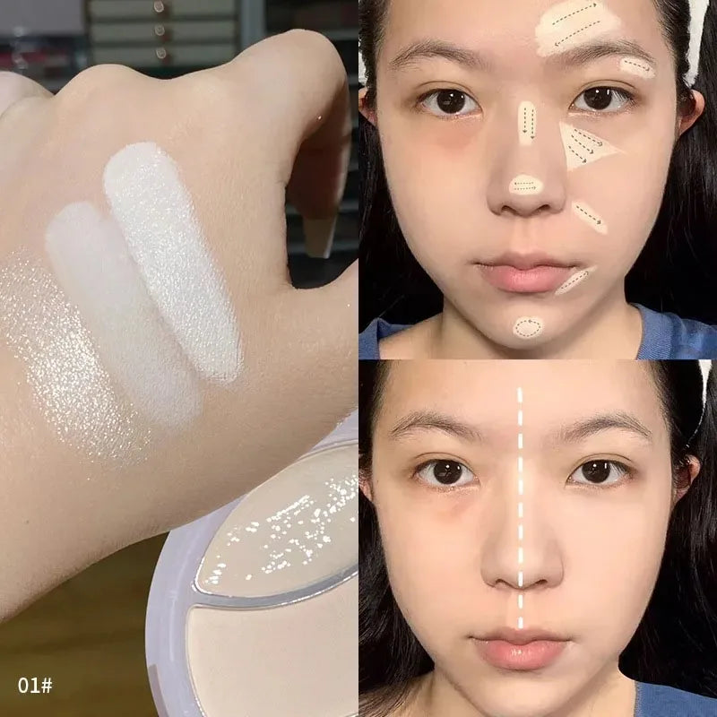 3D Matte&Shimmer Highlighter Powder Cream Water Light Pearl High Gloss Brighter Contouring Face Shading Concealer Makeup Palette