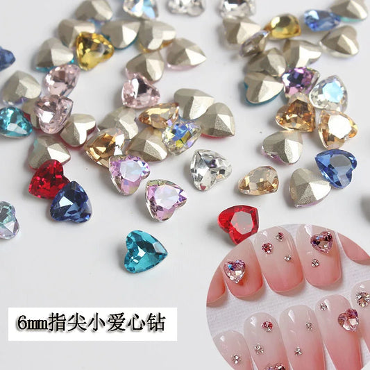 K9 100pcs 6mm Small Heart DIY for phone shell,Nail,Bag,Clothes 3D Diamond Stone Decoration Glitter Manicure Jewelry Accessories