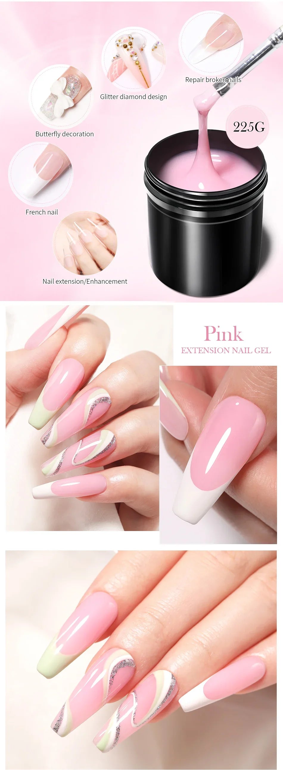 BORN PRETTY 225g Nail Extension Gel Jelly White Pink Clear Gel Nail Polish Quick Extending UV Nail Hard Gels Soak Off Gel Varnis