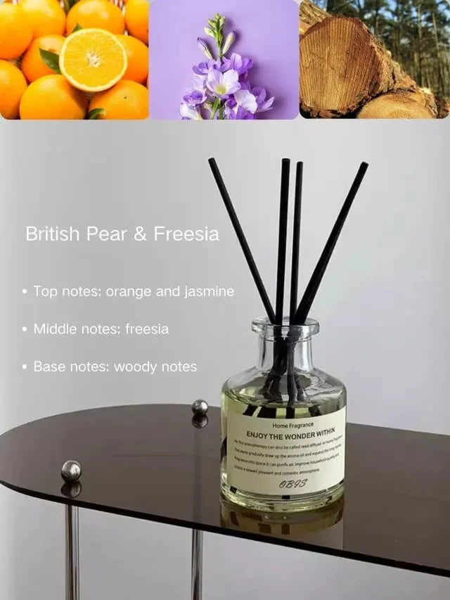 50ml Flameless Home Fragrance Room Flameless Freesia Jasmine Fragrance Oil with Reed Diffuser Stick Home Room Air Freshener Deco