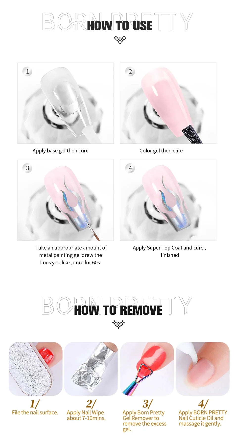 BORN PRETTY Super Holos Metallic Painting Nail Gel for Nails Soak Off Holographics Laser Gel Polish Gold Silver Paint Gel 5ml