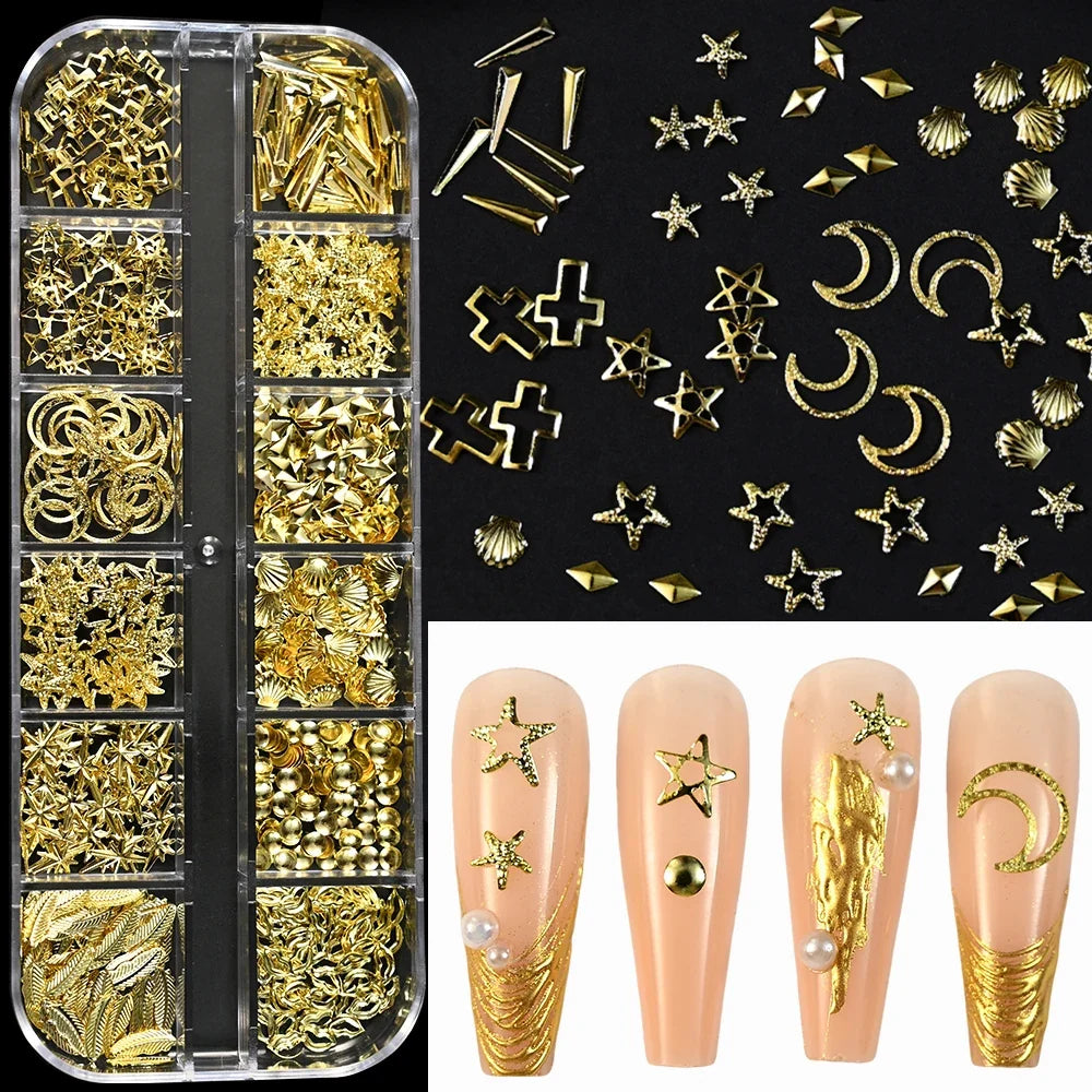 12 Grids Flatback Gold Silver Pearl Beads Nail Charms Round Caviar Ball For Nail Art Decorations 3D Nail Jewelry Rhinestones