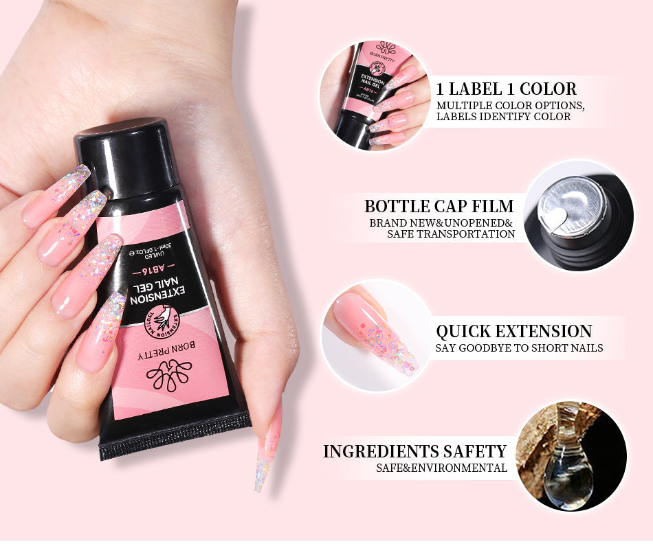 BORN PRETTY 30ml Acrylic Gel For Nail Extension Nude Clear White Color Quick Building Prolong Manicure Nail Art Hard Gel Varnish