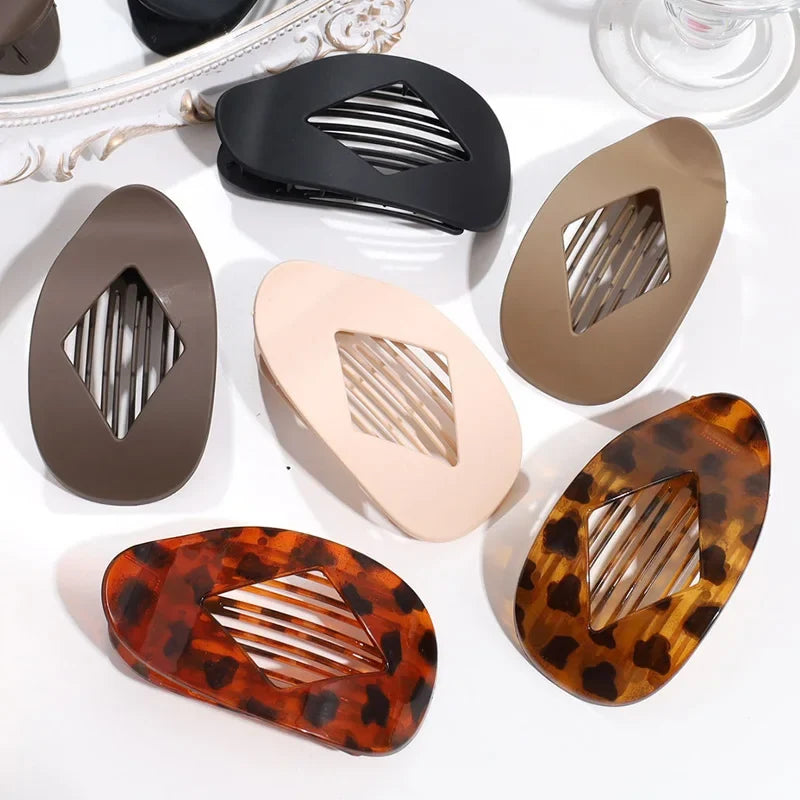 Fashion Oval Hair Claw Clip for Women New Design Leopard Matte Curved Flat Styling Barrettes Lady Ponytail Hairgrip Accessories