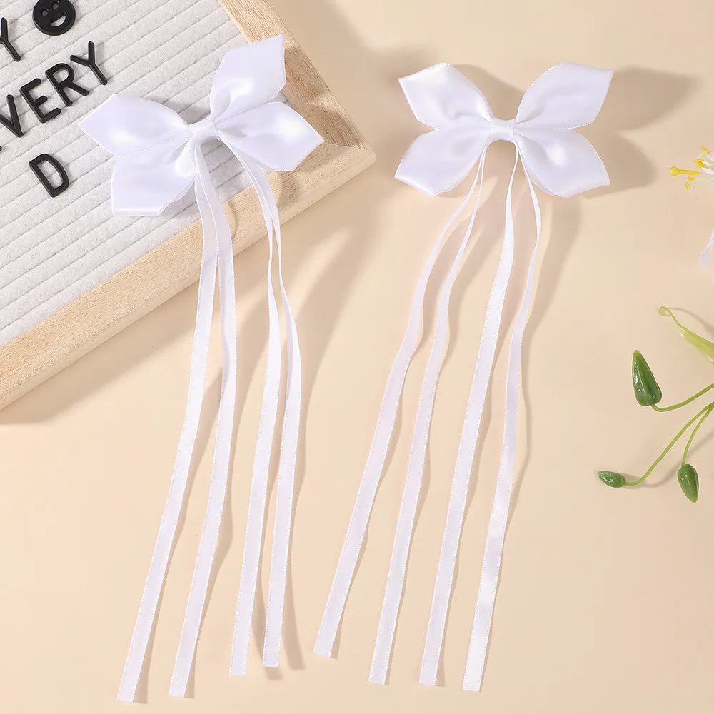 BABY BOWS 2Pcs Silky Satin Long Tassel Bow Hair Rubber Bands Sweet Ribbon Bow Hair Ties for Girls Head Decor