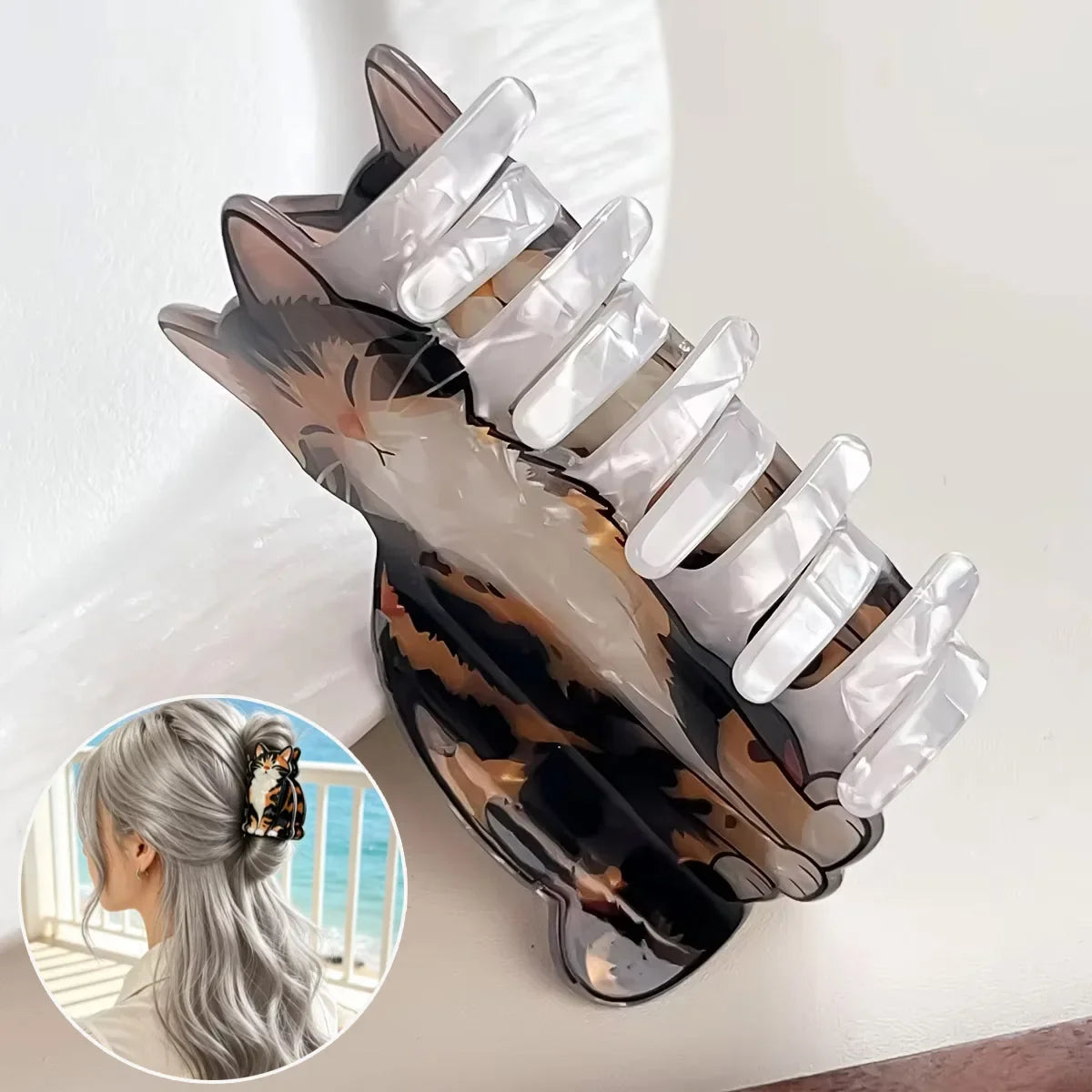 Cat Printed Hair Claw Clip Cute Calico Kitten Strong Hold 1Pc Hair Barrette Fashion Hair Accessories Birthday Gift For Cat Lover
