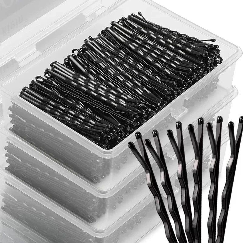 50-600pcs Black Pins Non-Slip Hairpins for Women Durable Metal Straight Line Hair Clips,Secure Hold for Daily Styling Curly Hair