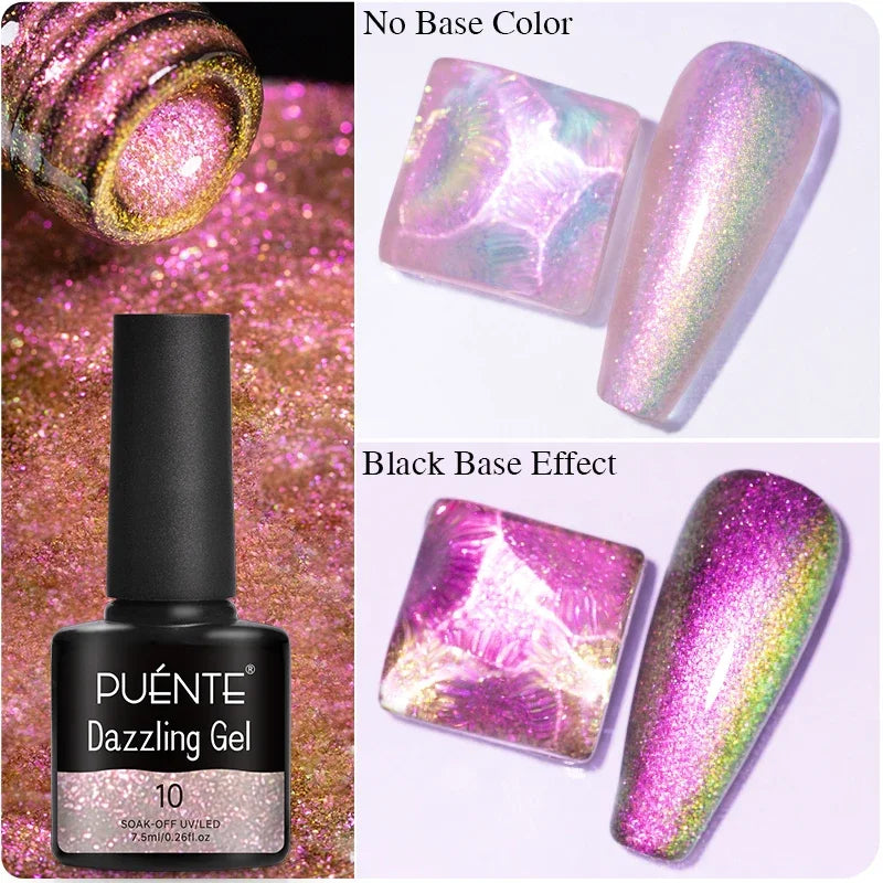 7.5ML Aurora Starlit Cat Eye Gel Nail Polish Rainbow Glitter Galaxy Cat Magnetic Nail Art Gel Soak Off UV Semi-Permanent Varnish
