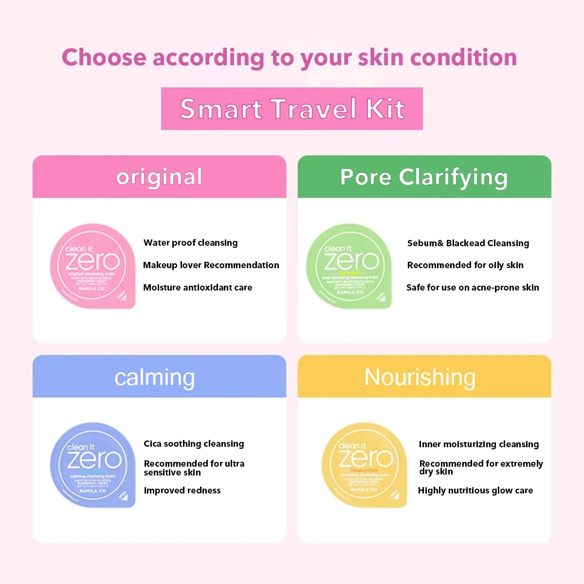 Banila Co Clean It Zero Cleansing Balm Mini Capsule Set 4×3g,Creamy Balm,Deep Makeup Removal,Korean Cosmetic,Korean Makeup