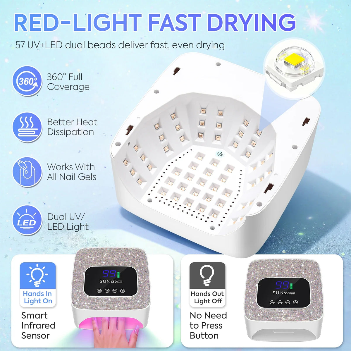 DianaBeauty 180W Rechargeable UV LED Nail Lamp 57 LEDS Cordless Gel Polish Drying Lamp For Manicure Professional Salon Tools