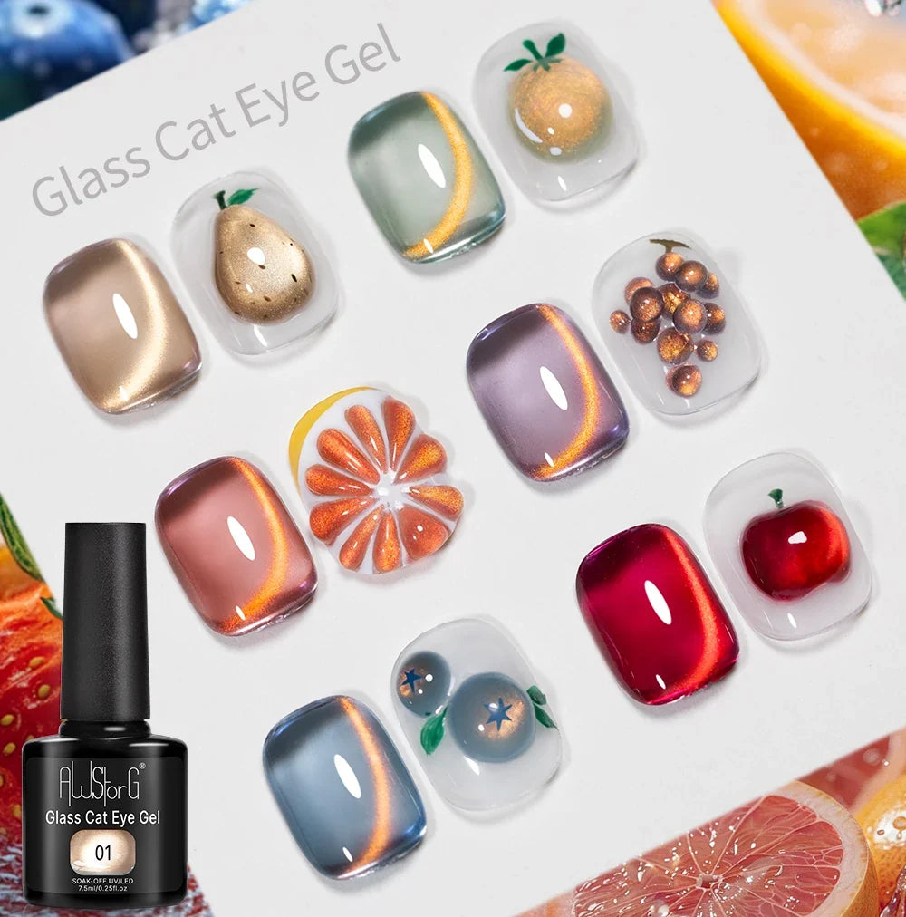 AWStorG 7.5ML Glass Cat Eye Fruit Color Magnetic Gel Nail Polish Vernis Semi Permanent Soak Crystal Gel Polish For Nails