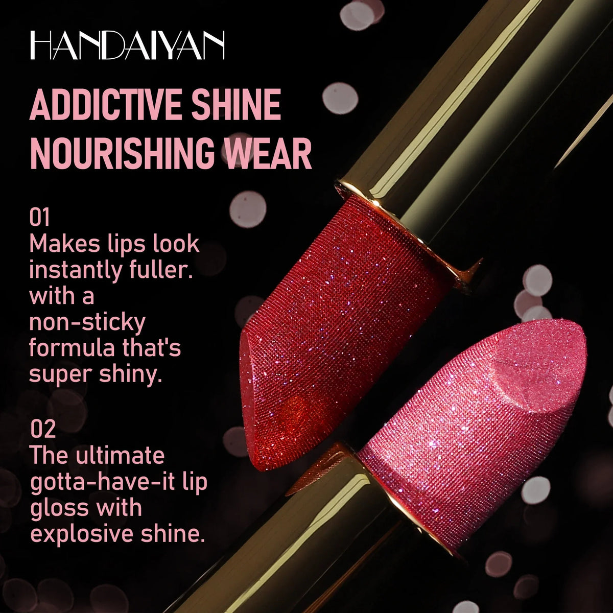 8 Colors Glitter Diamond Lipstick Long-Lasting Pink Brown Pearlescent Metallic Purple Sparkling Lipstick Makeup Cosmetic