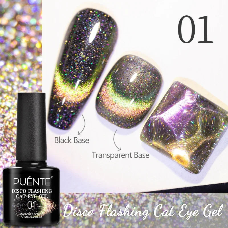 7.5ML Aurora Starlit Cat Eye Gel Nail Polish Rainbow Glitter Galaxy Cat Magnetic Nail Art Gel Soak Off UV Semi-Permanent Varnish