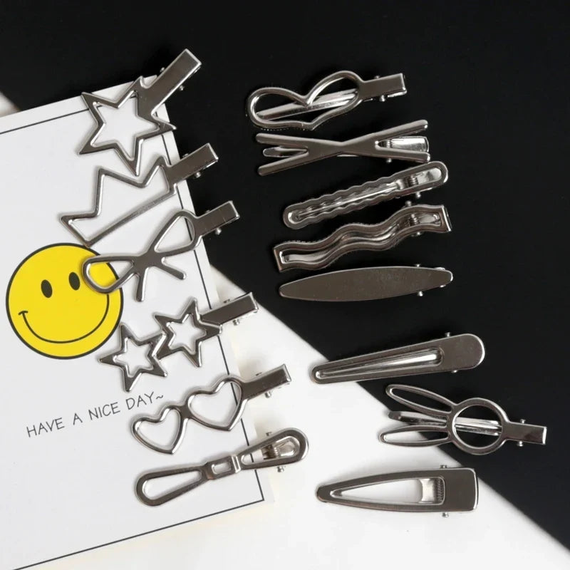 28Pcs/Set Fashion Metal Hair Clips Women Girls Y2K Duckbill Hairpin Personality Headwear Barrettes Hairclip Styling Accessories