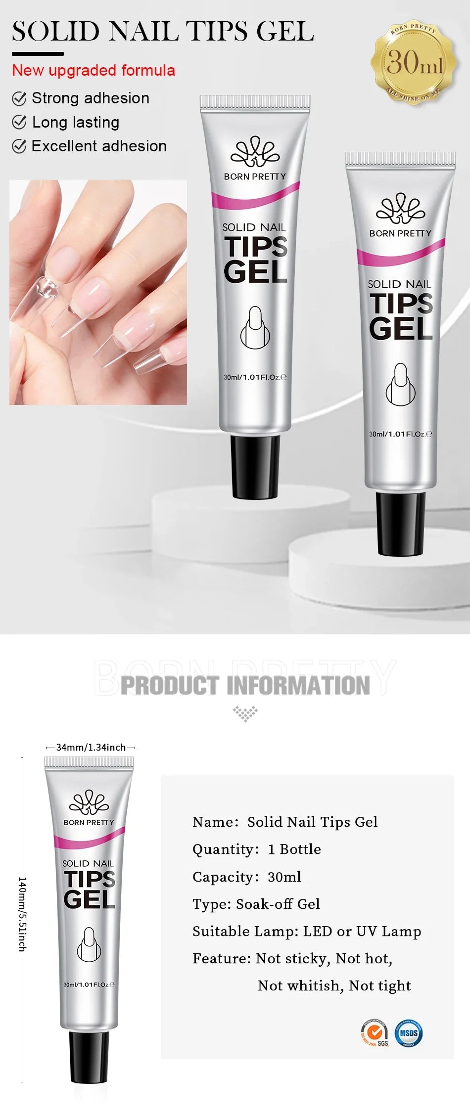 BORN PRETTY Solid Nail Glue Gel for False Nail Tips Extension3D Shaping Sculpting Carving Flower Glue for Press On Nails