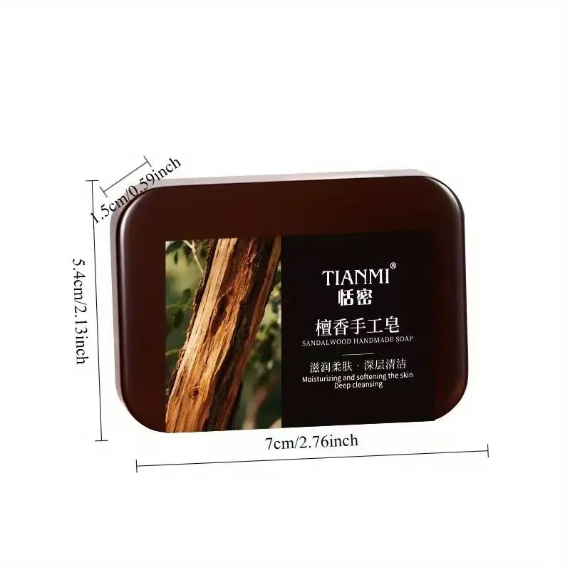 2PCS Sandalwood Handmade Soap, Rich in Sandalwood Extract and Glycerin, Deeply Cleanses, Removes Makeup, Father's Day