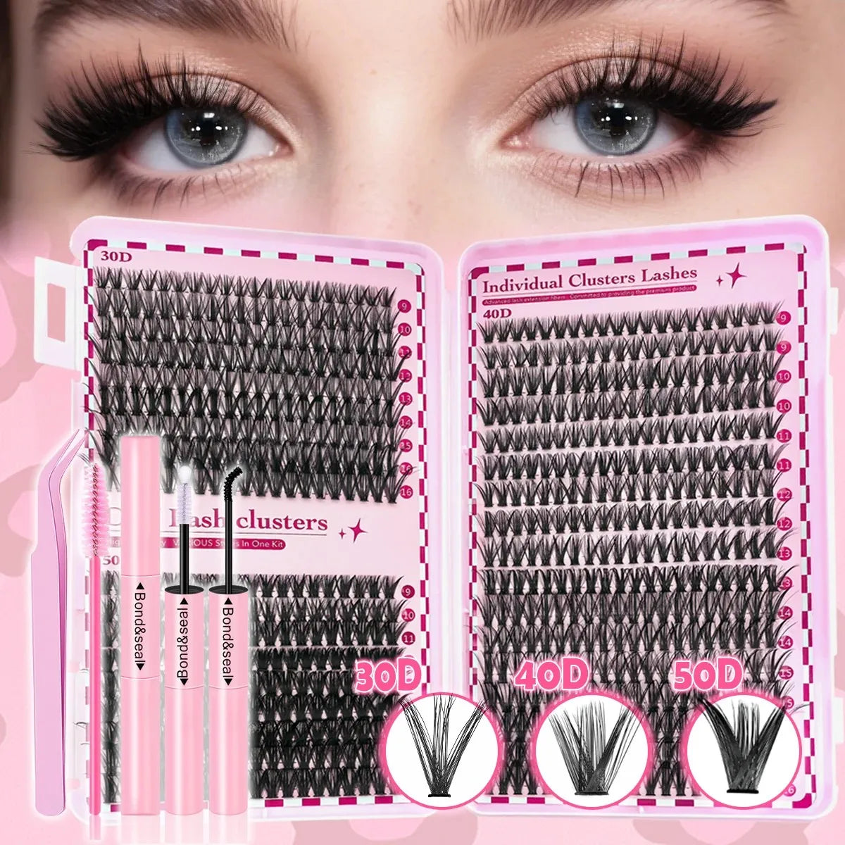 700PCS-30D/40D/50D 80D DIY Eyelash Extension Kit Mixed Length 9-16mm, D-Curl Eyelashes for DIY and Various Festive Celebrations