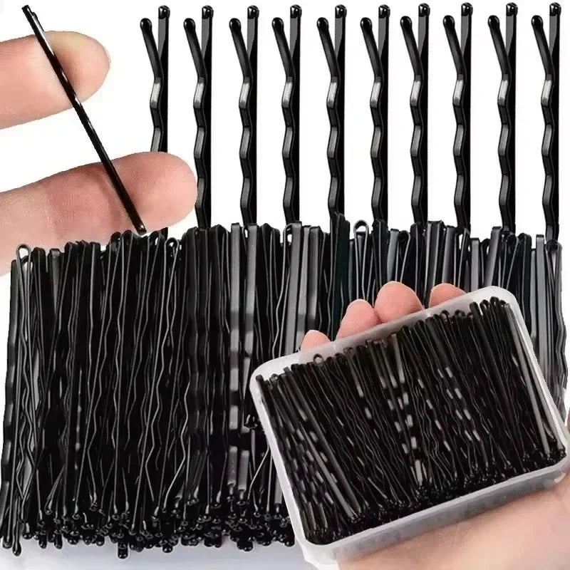 50-600pcs Black Straight Line Hair Clip U-shaped Needle Lady Hairpins Curly Wavy Grips Women Bobby Pins Styling Hair Accessories