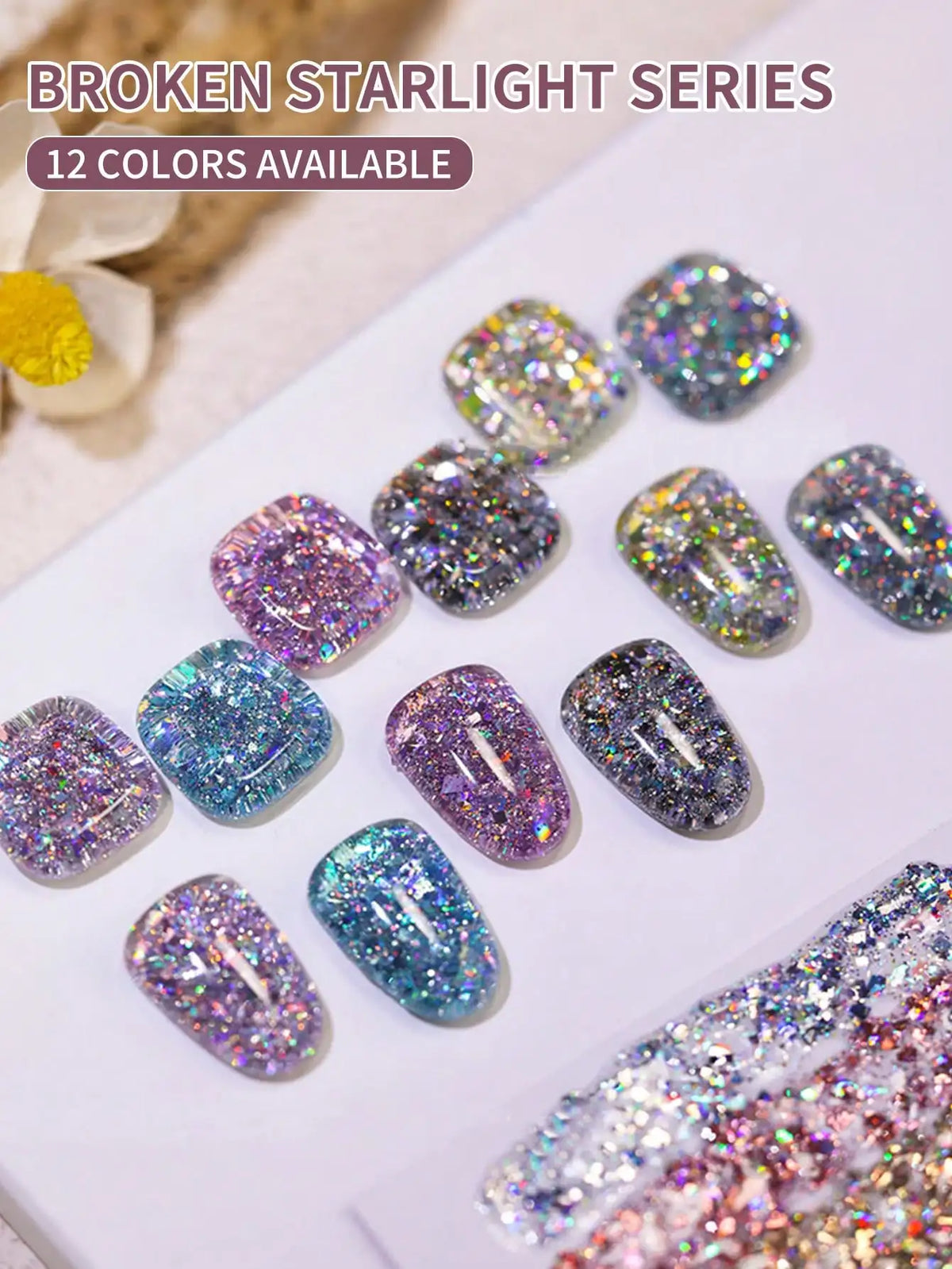 12pcs 15ml Broken Straight Series Glitter Silver Gel Nail Polish Semi-permanent Varnish Soak Off Nail Art Base Top Coat