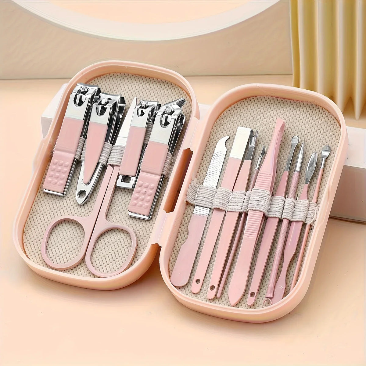 14 Piece Deluxe Nail Care Kit Pink & Blue Stainless Steel Manicure & Pedicure Set with Nail Scissors Clippers Ear Digging Spoon