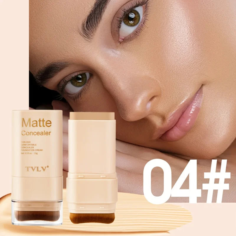 2-in-1 Concealer Eraser Dual-Head Foundation Stick with Brush Head Nine Colors European and American Waterproof Non-Caking Solid Foundation Cream 15G/Stick - 1 Stick