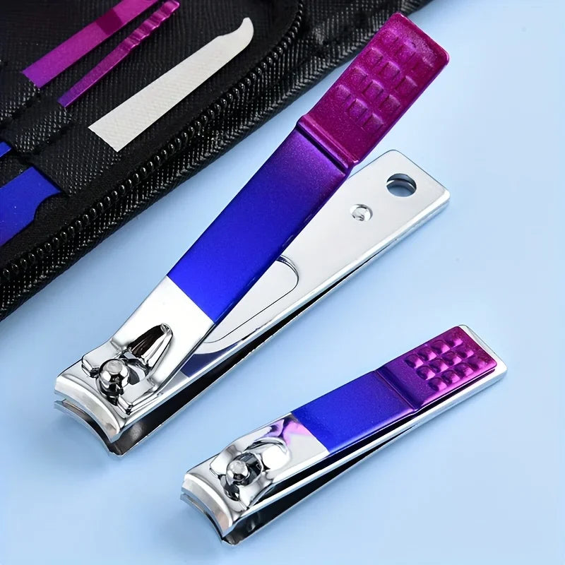 6/9/18/26/30pcs Manicure Set, Stainless Steel Gradient Professional Pedicure Kit Nail Scissors Grooming Kit With Travel Case
