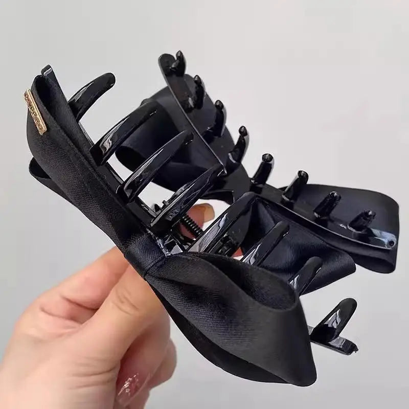 French Style Black Bow Claw Clip Elegant Scratch Resistant Hair Accessory for Women Girls Business Trip Use