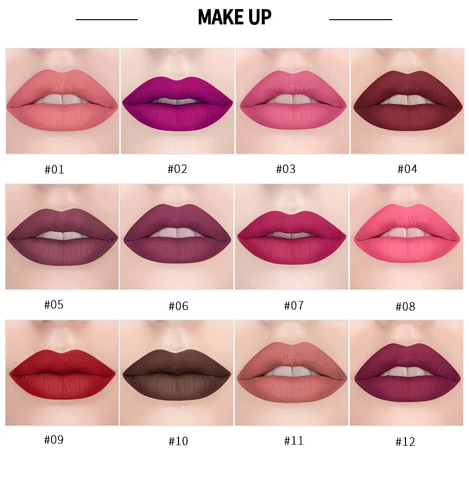 12 Colors Matte Lipstick Long Lasting High Pigment Velvet Soft Full Coverage Lip Makeup Nude Red Sexy Women Beauty Cosmetics