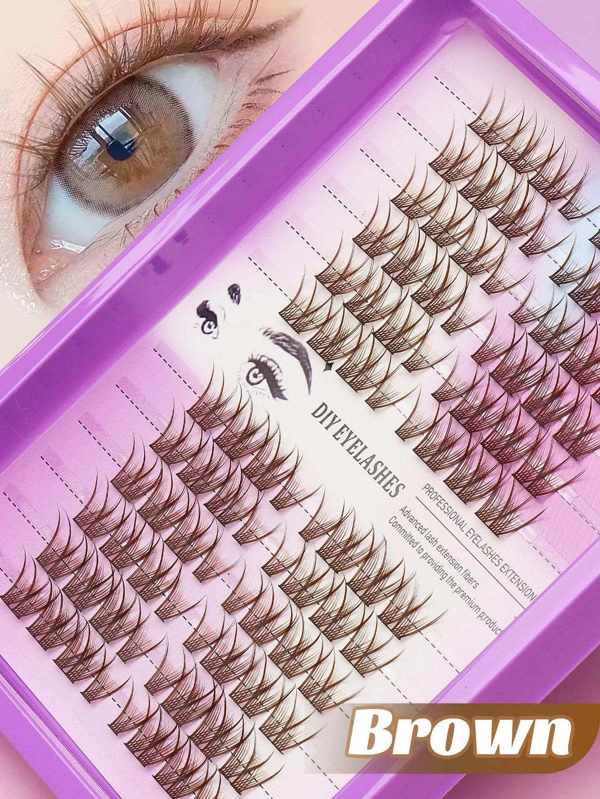 Ayr 80PCS C Curl Brown Style Eyelash Extension Winged Individual Lashes Natural Segmented Eyelash Bundles Makeup Tools